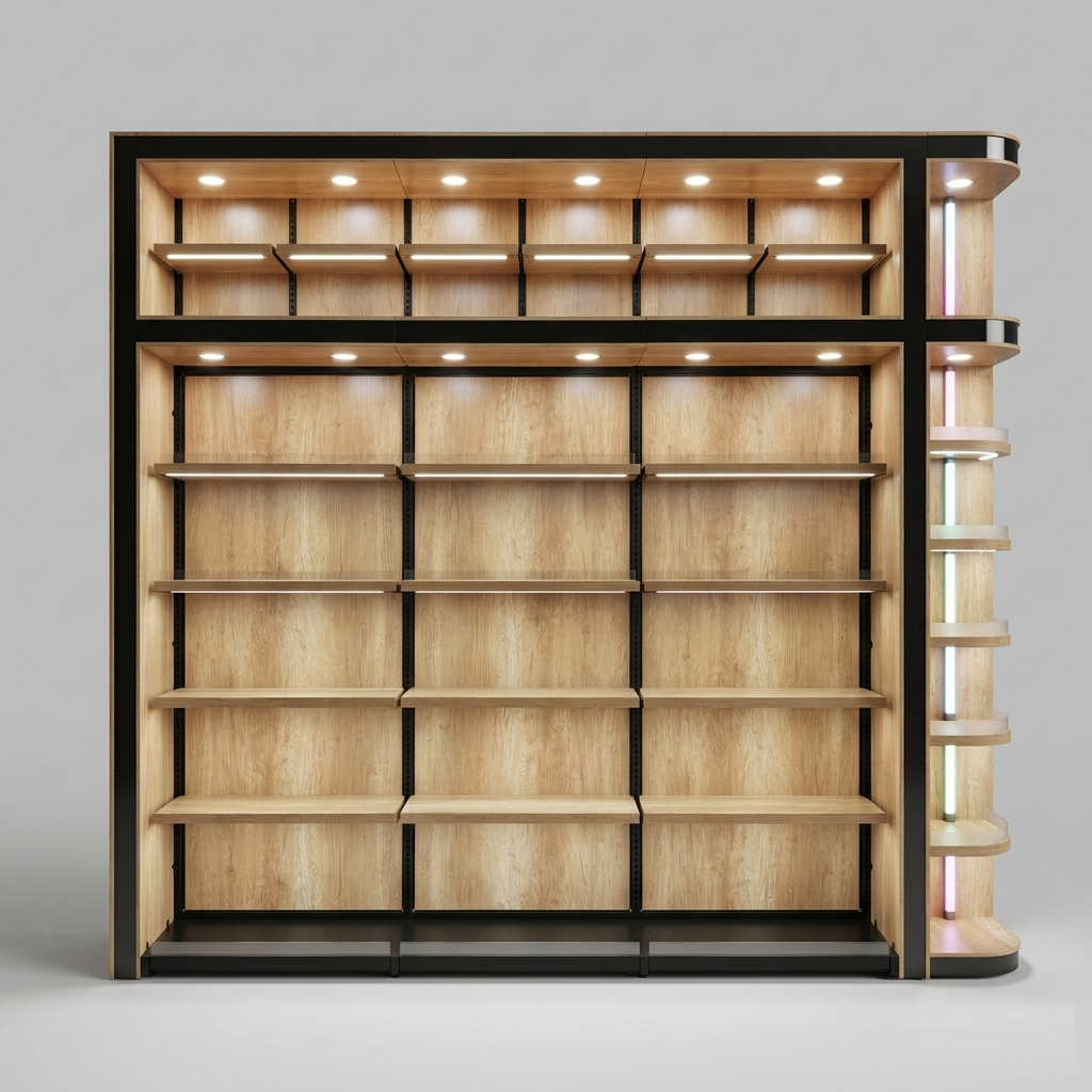 Wooden Wall Display Cabinet Multi-Section Shelving Houston