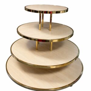 4 Tier Show Stand - Round - Wood & Gold