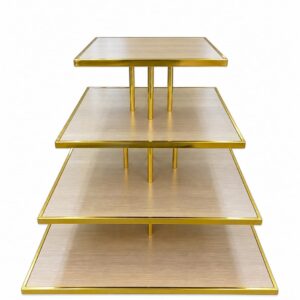 4 Tier Show Stand - Square - Wood & Gold