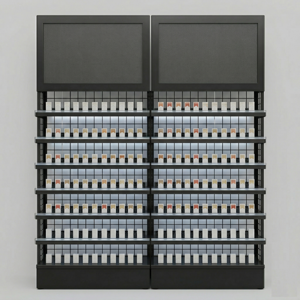 Cigarette Display Rack with Smart TV β Houston Retail Fixtures